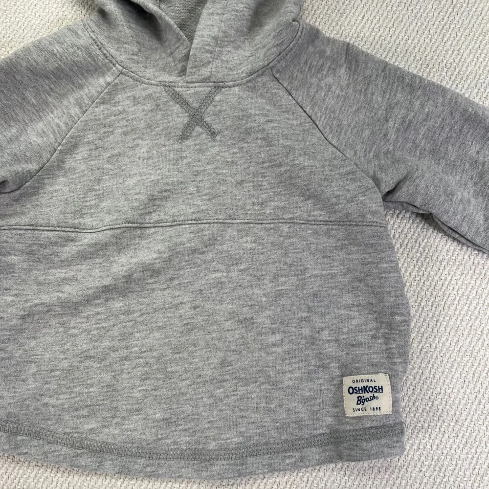 OshKosh B'gosh Hoodie Kids 12m Gray Raglan Long Sleeve Pullover Toddle Casual‎